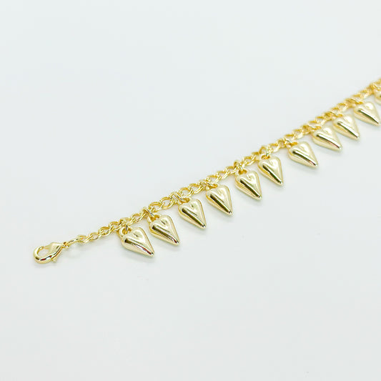 SICI - Pulsera de oro laminado 14k con corazones colgantes